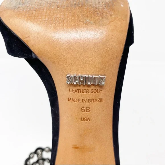 Schutz Size 6B Black Stiletto Heel Sandals with Bejeweled Rhinestone Ankle Strap - Picture 10 of 10